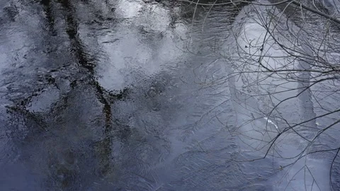 Winter river with frozen sections and flowing water. Version 2 Stock Footage 297466809