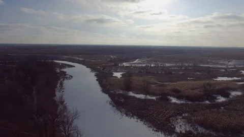 Winter river from the height of 스톡 동영상 85830506