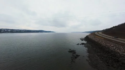 Winter River Horizon Aerial View Stock Footage 321494953