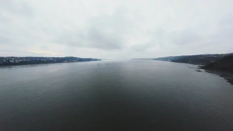 Winter River Horizon Aerial View Stock Footage 321495027