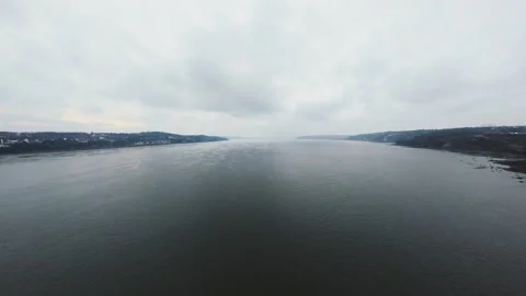 Winter River Horizon Aerial View Stock Footage 321495056