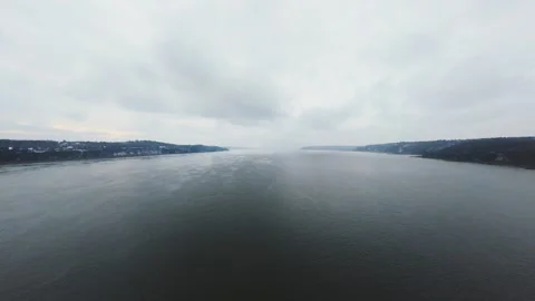 Winter River Horizon Aerial View Stock Footage 321495149