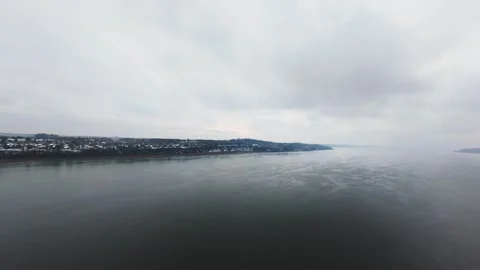 Winter River Horizon Aerial View Stock Footage 321495249