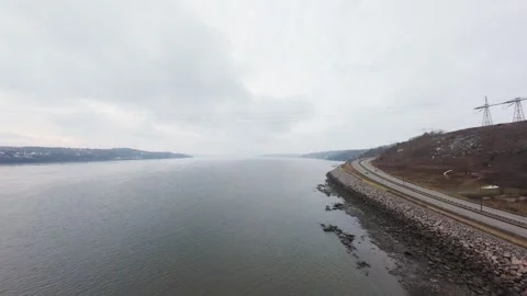 Winter River Horizon Aerial View Stock Footage 321495683