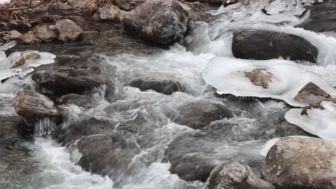 Winter river with ice and pure water Stock Footage 100711764