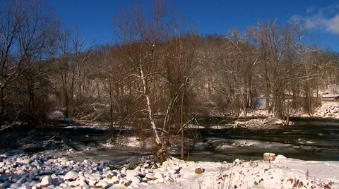 Winter River Landscape  Stock Footage 982262