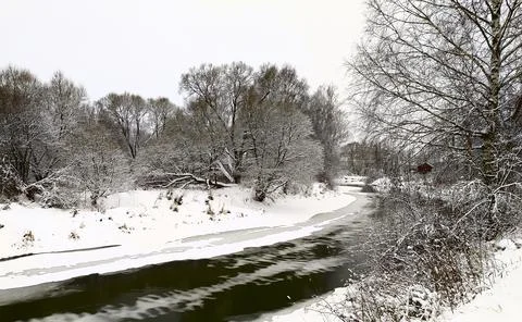 Winter river landscape Stock Photos