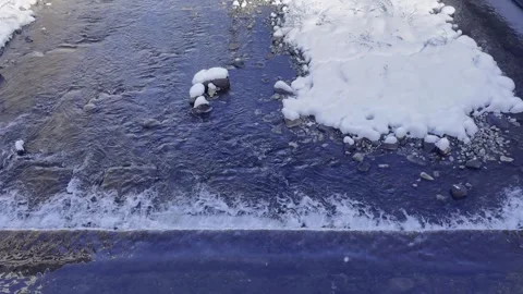 A winter river landscape with snow-covered banks, quiet and beautiful. Stock Footage 304845983