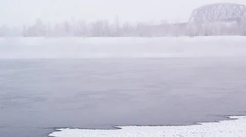 Winter river in the mist Stock Footage 10856029