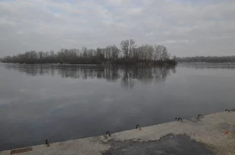 Winter river mooring with mooring elements Stock Photos