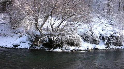Winter river mountain side HD Stock Footage