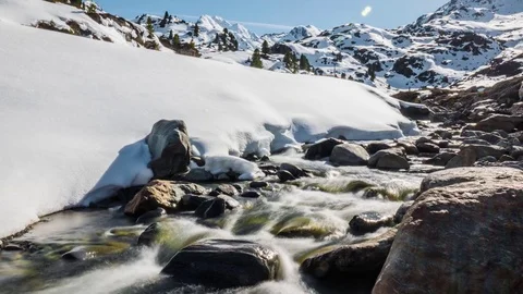 Winter River Mountains Timelapse 4k Stock Footage 75231980