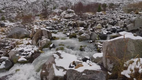 Winter River in the North Caucasus Mountains, Russia Video stock 320852749