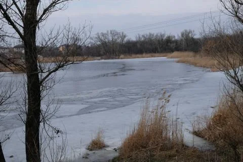 Winter River in the Park Stock Photos