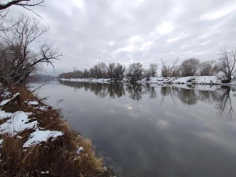 The winter by the river Stock-Fotos