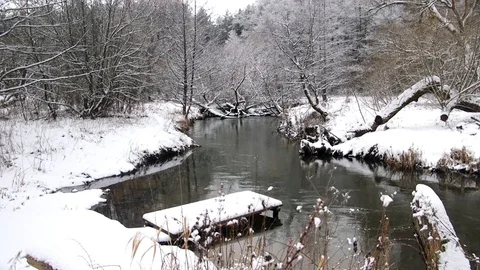 Winter river pond Stock Footage 89305087