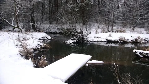Winter river pond Stock Footage 89305090