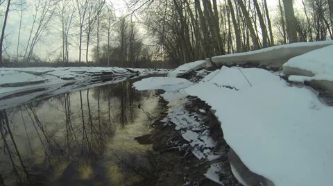 Winter river scenery with icy river Stock Footage 46364848