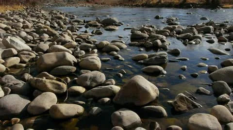 Winter river shore line tracked shot Video stock 22070196