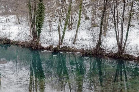 Winter river in a small town Stock Photos