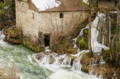 Winter river in a small town Stock Photos