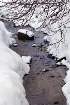 Winter river with snow Stock Photos