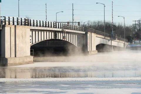 Winter River Steam Stock Photos