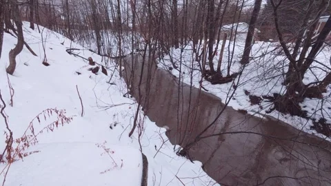 Winter river surge caused by rain and melting snow Stock Footage 324547939