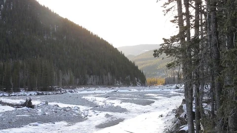 Winter River Valley Stock Footage 79576816