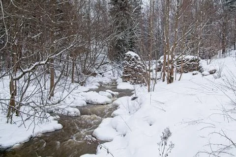 Winter river view. Stock Photos