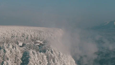 WINTER RIVERSIDE VILLAGE Stock Footage 107351579