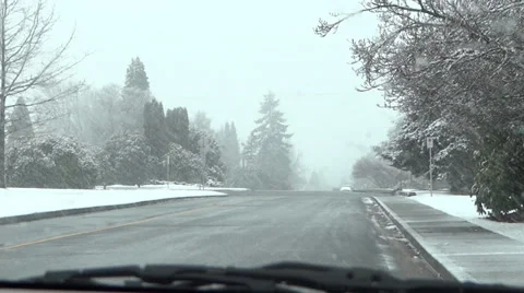 Winter Road - 02 - Througn Windshield With Moving Wipers In Snowfall Stock Footage