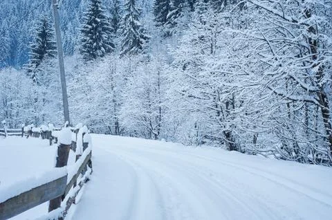 Winter road after the snowfall Stock Photos