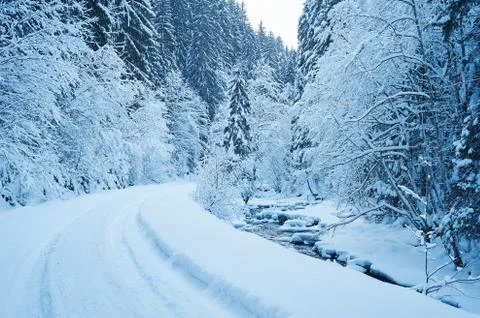 Winter road after the snowfall Stock Photos