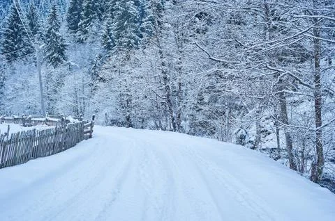 Winter road after the snowfall Stock Photos