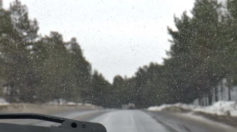 Winter road. Dirty windshield Stock Footage 47559067