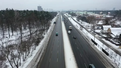 Winter road with an empty billboard Stock Footage 207491033