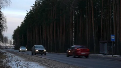 Winter road by the forest Stock Footage 123595297