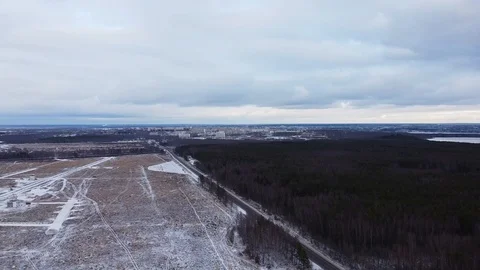 Winter road, forest, nature of Russia. Panorama Stock Footage 123797486