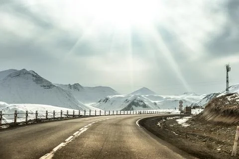 Winter road in Georgia 스톡 사진
