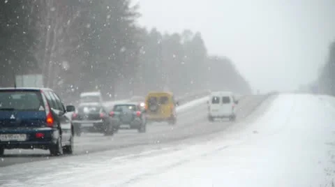 Winter road in heavy snow Stock Footage