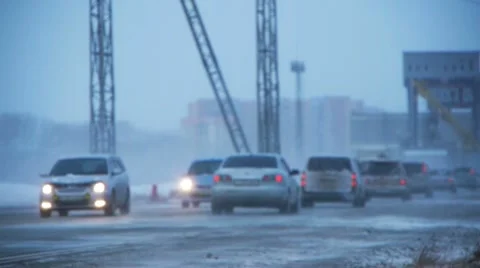 Winter road in heavy snow Stock Footage