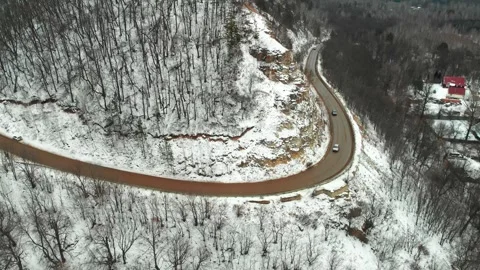Winter road in the mountain forest Stock Footage 300278135
