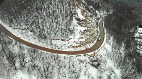 Winter road in the mountain forest Stock Footage 300278148