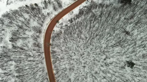 Winter road in the mountain forest Stock Footage 300278175