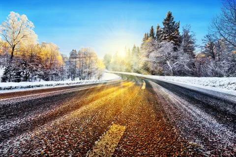 Winter road Stock Photos