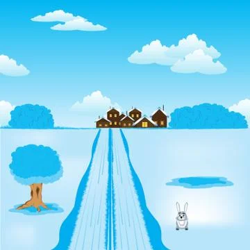 Winter road to settle Stock Illustration