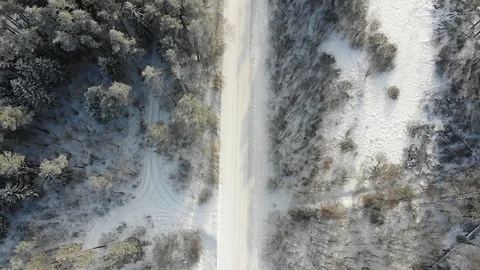 Winter road shot from a quadcopter Stock Footage 101900252