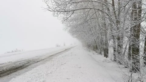 Winter road snowfall. Stock Footage 164137105