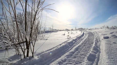 Winter road snowmobile Stock Footage 71581643
